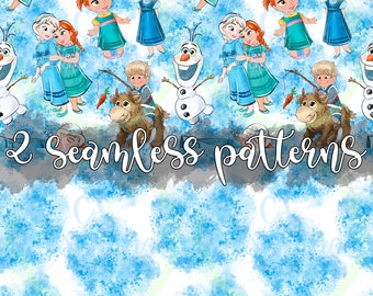 Papel digital congelado, Elsa, Patrón sin costuras de Elsa, Patrón sin costuras, Reino mágico sin costuras, tela congelada, Olaf sin costuras, sin costuras congeladas, Congelado