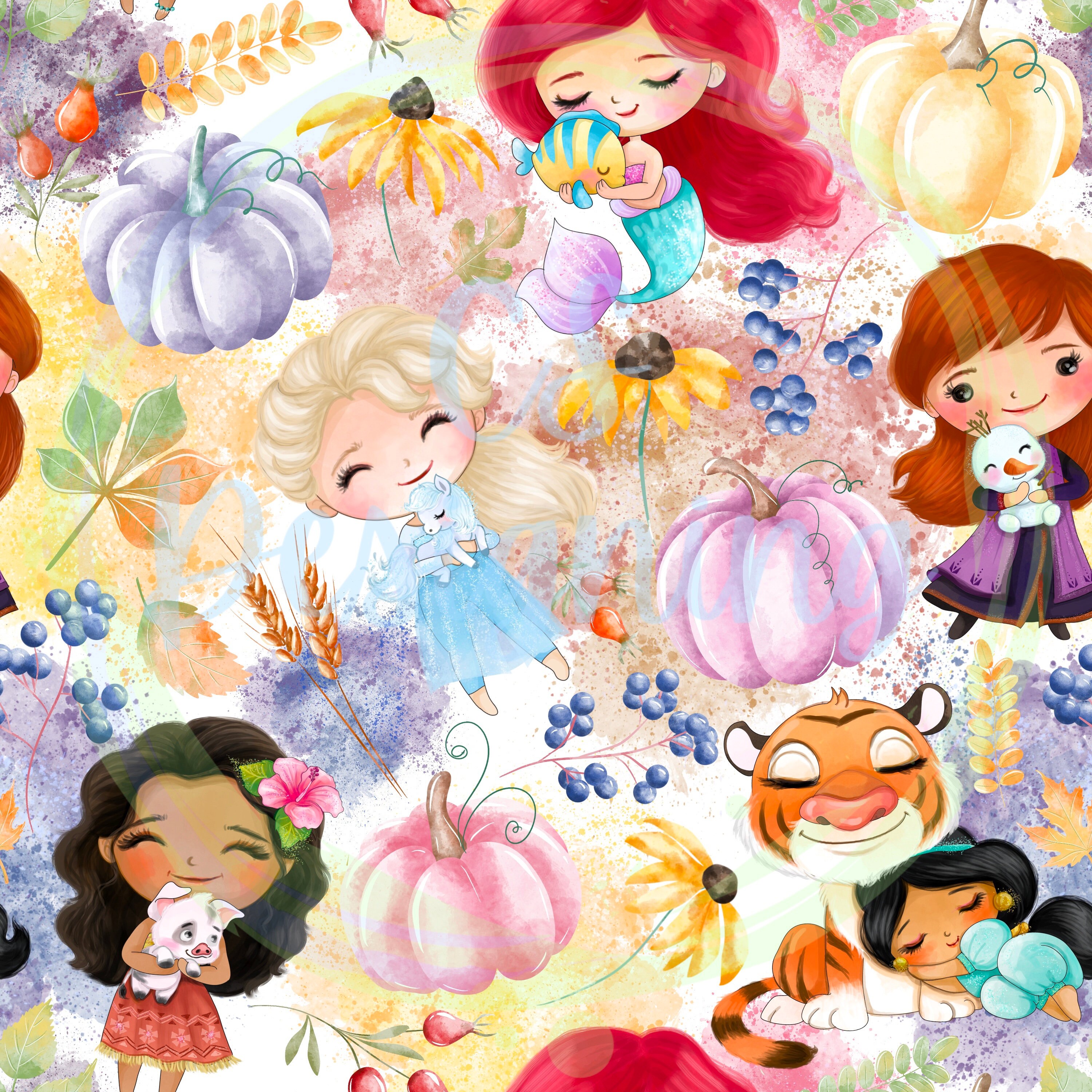 Princess Fall Pattern Background Fall Princess Seamless,seamless Pattern,digital Paper,princess Seamless ...
