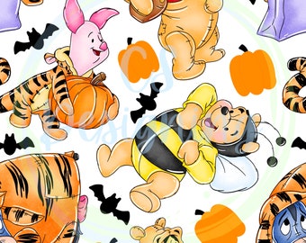 Pooh halloween,Halloween seamless digital file,Seamless Pattern,Digital Paper,Seamless,Background,Design,Clipart,Printable,Print,Pattern