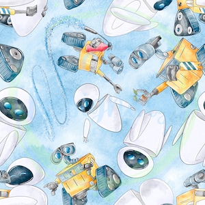 Robot Seamless Pattern,Digital Paper,Seamless Pattern,Paper,Digital,Seamless,robot Design,Watercolor,Printable,Pattern,walle seamless,walle