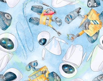 Robot Seamless Pattern,Digital Paper,Seamless Pattern,Paper,Digital,Seamless,robot Design,Watercolor,Printable,Pattern,walle seamless,walle