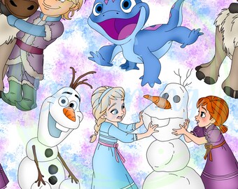 Papel digital congelado, Elsa, Patrón sin costuras de Elsa, Patrón sin costuras, Reino mágico sin costuras, tela congelada, Olaf sin costuras, sin costuras congeladas, Congelado