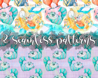 Alice im Wunderland Seamless,Alice Seamless,Musterdesign,Digitales Papier,Digital,Nahtlos,Hintergrund,Design,printable,Muster,Wunderland