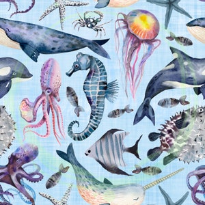 Ocean animals seamless pattern,Seamless Pattern,Digital Paper,Digital,Paper,Seamless,Background,Design,Clipart,Print,Pattern,under the sea