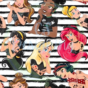 Księżniczka bezszwowa,Princess Seamless Pattern,Papier cyfrowy,Cyfrowy,wzór księżniczki,Papier,Wzór bezszwowy,Tło,Projekt,Syrena,Clipart