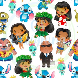 Modèle Lilo et stitch, Modèle sans couture, Papier numérique, Numérique, Papier, Sans couture, Arrière-plan, Conception, Aquarelle, Clipart, Imprimable, Imprimer, Modèle