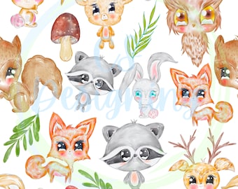 Woodland animals,Seamless Pattern,Digital Paper,Digital,Paper,Seamless,Background,Design,Watercolor,Clipart,Printable,Print,Pattern,