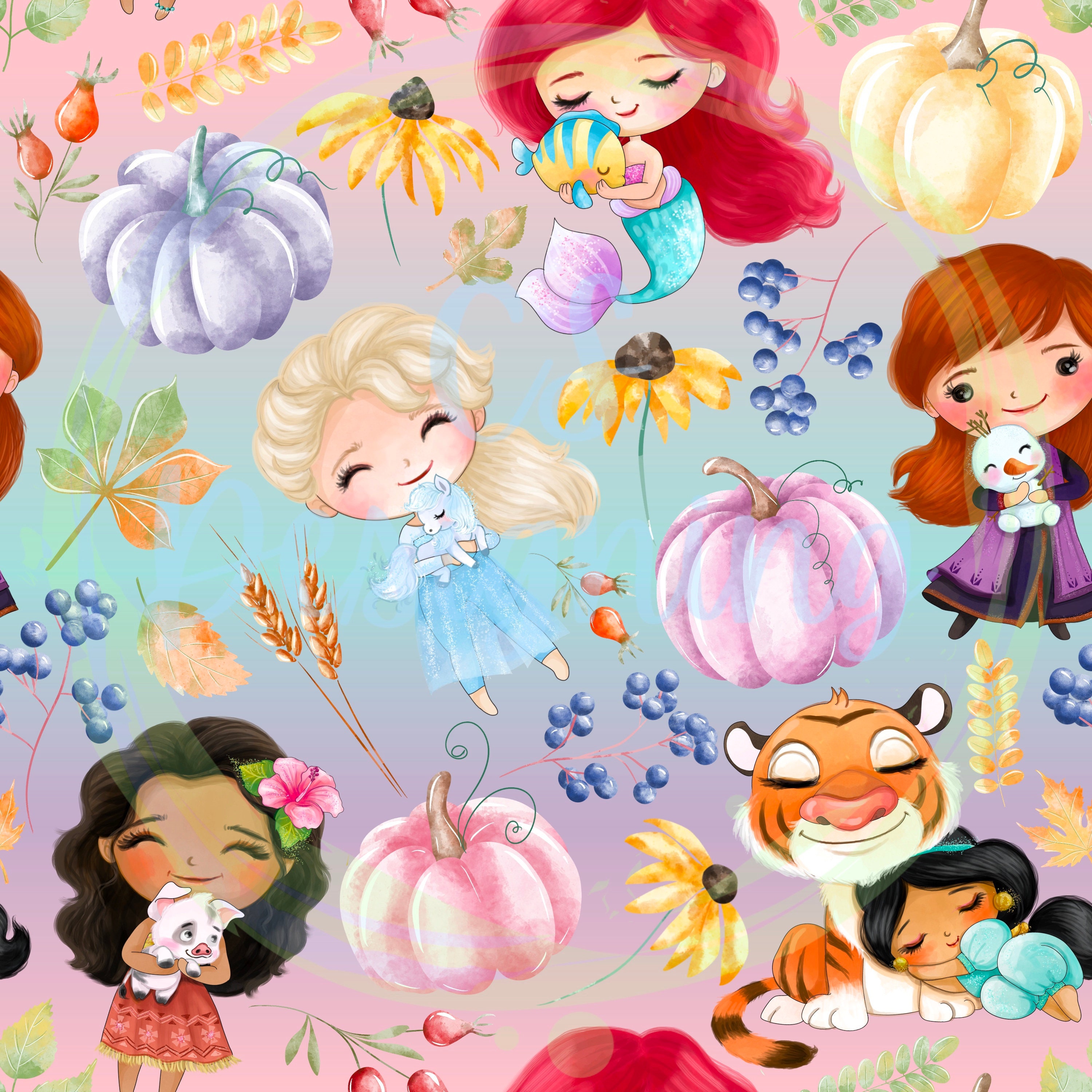 Princess Fall Pattern Background Fall Princess Seamless,seamless Pattern,digital Paper,princess Seamless ...
