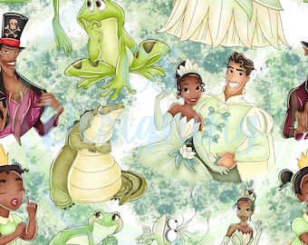 Tiana naadloos, Princess naadloos patroon, digitaal papier, digitaal, prinses naadloos, papier, naadloos patroon, achtergrond, ontwerp, aquarel, Tiana