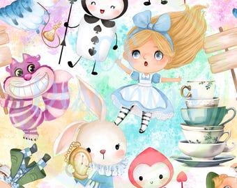 Alice im Wunderland nahtlose,Nahtlose Muster,Digitale Papier,Digital,Nahtlos,Hintergrund,Design,Bedruckbar,Muster,Wunderland