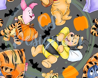 Pooh halloween,Halloween seamless digital file,Seamless Pattern,Digital Paper,Seamless,Background,Design,Clipart,Printable,Print,Pattern
