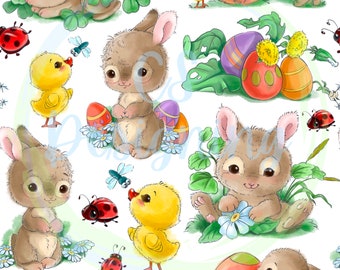 Pascua sin costuras, conejito de Pascua, patrón sin costuras, patrón sin costuras de Pascua, huevos de Pascua digitales, conejito de primavera, primavera sin costuras, imágenes prediseñadas de Pascua, conejito