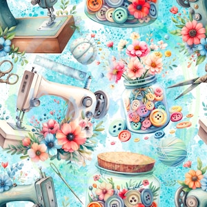 Nähen Nahtloses Muster,Näherin,Seamless Pattern,Digitales Papier,Digital,Papier,Nahtlos,Hintergrund,Design,Aquarell,Clipart,Druck,Clipart