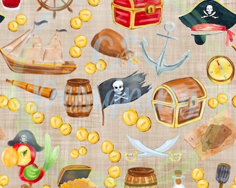 Seamless Pirate Pattern,Treasure,Pirate Birthday, Watercolor Pirate Design,Watercolor,Printable,Download,Digital Pirate,Pirate Pattern,Boys