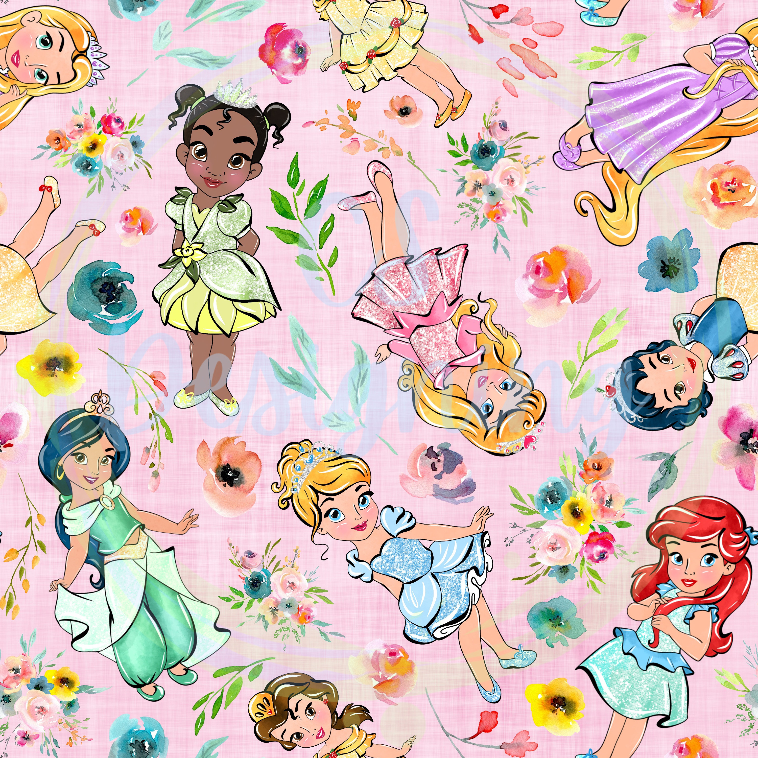 Disney Princess Patterns Cotton Fabric Disney Princess Pink