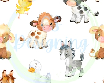Farm animals seamless pattern,Seamless Pattern,Digital Paper,Digital,Paper,Seamless,Background,Design,Clipart,Print,Pattern,cows,horse,chick