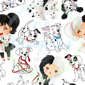 Cruella seamless,101 Dalmatians,cruella digital paper,Seamless Pattern,Digital Paper,Digital,Paper,Seamless,Design,Clipart,Printable,Pattern