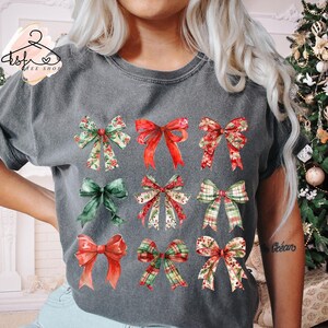 Comfort Colors Christmas Bows T-shirt: Coquette Xmas Tee