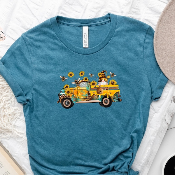 Bee Gnomes in Old Truck, Bee Kind Gnomes, Bee Gnome Shirt, Spring Gnome Tee, Cute Bees Gnome TShirt, Sunflower Gnome Shirt, Western Gnome