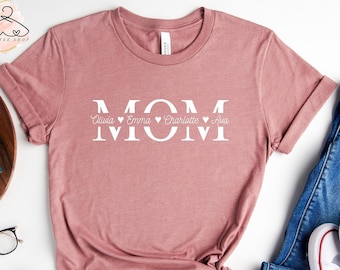 Personalized Mom T-Shirt, Custom Name Heart Shirt, Mother's Day Gift