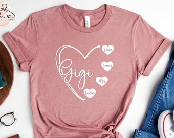 Camiseta personalizada de Gigi con nombres: regalo para la abuela