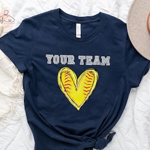 Custom Softball Heart Shirt, Custom Softball Tee, Softball Lover Shirt, Softball Mom Shirt, Softball Lover Gift, Womens Softball Shirt