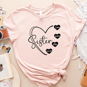 Custom Sisters Heart Shirt, Custom Names of Sisters, Sisterhood Tee, Birthday Gift for Sister, Sister Gift, Sister T-shirt, Big Sister Shirt