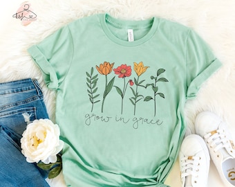 Grow in Grace Shirt: Christian Wildflowers Tee, Religious Gift