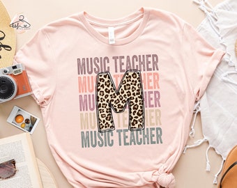Music Teacher Shirt: Leopard Initial Tee, Musician Gift