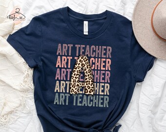 Kunstlehrer Shirt, Leopard Initial Lehrer Geschenk
