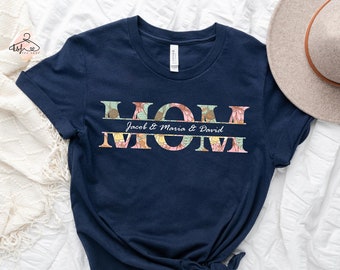 Personalized Kids Names Mom T-Shirt, Custom Mother's Day Gift