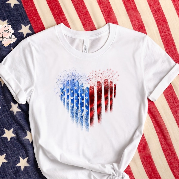 T-shirt met hart van Amerikaanse vlag: T-shirt met patriottische VS