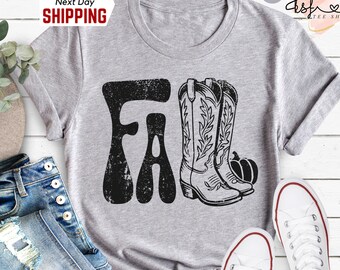 Western Fall T-Shirt, Retro Cowgirl Boots Graphic Tee