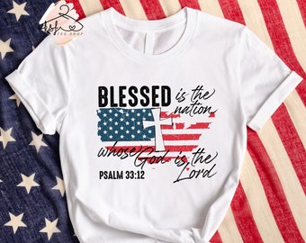 Blessed Nation USA Karte T-Shirt, Psalm 33:12, christliches 4. Juli Geschenk