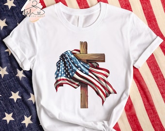 Cross USA Flag Shirt: Christian 4th of July Gift