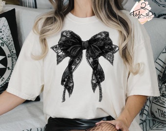 Comfort Colors Witch Bow T-shirt: Halloween Coquette Goth Tee