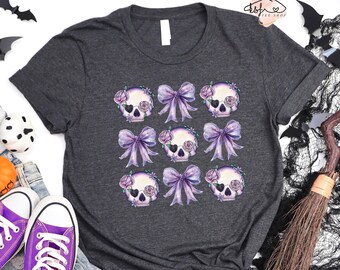 Purple Skeleton Bows Shirt: Halloween Coquette Tee