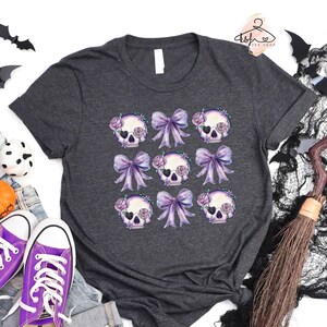 Purple Skeleton Bows Shirt: Halloween Coquette Tee image 1