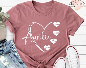 Camiseta personalizada para tía con los nombres de sobrino/sobrina, regalo para el Día de la Madre