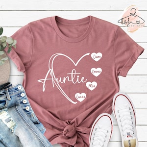 Custom Auntie Shirt, Aunt Shirt, Aunt Heart Shirt, Shirt with Nephew Niece Names, New Aunt T-shirt, Mother&#39;s Day Gift, Cute Gift for Aunt