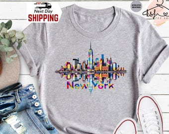 Colorful New York City Skyline T-Shirt: Trendy NYC Art Tee