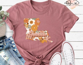 Louisiana State Shirt: Floral Map Silhouette Travel Tee