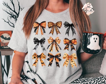 Halloween Bow Graphic Tee, Coquette Spooky Season Shirt
