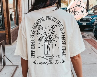 Comfort Colors Floral Mental Health T-shirt: Keep Going, Keep Growing