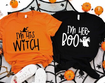 Matching Halloween Couple Shirts: Witch & Boo Tees