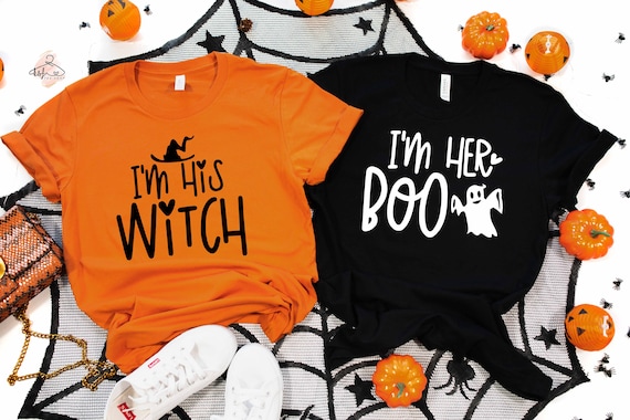 Matching Halloween Couple Shirts: Witch & Boo Tees
