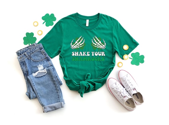 Funny St Patrick's Day Shirt: Shake Your Shamrocks Skeleton Hands Tee