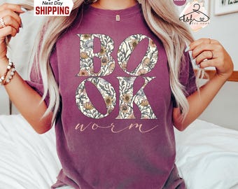 Comfort Colors Boho Wildflower Shirt: Bookworm T-Shirt