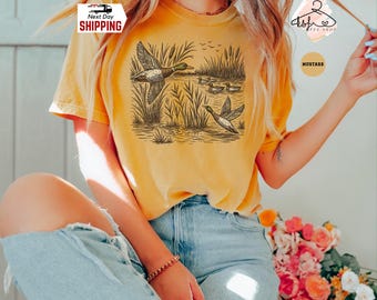 Camiseta retro de pato silvestre volador Comfort Colors: camiseta de caza