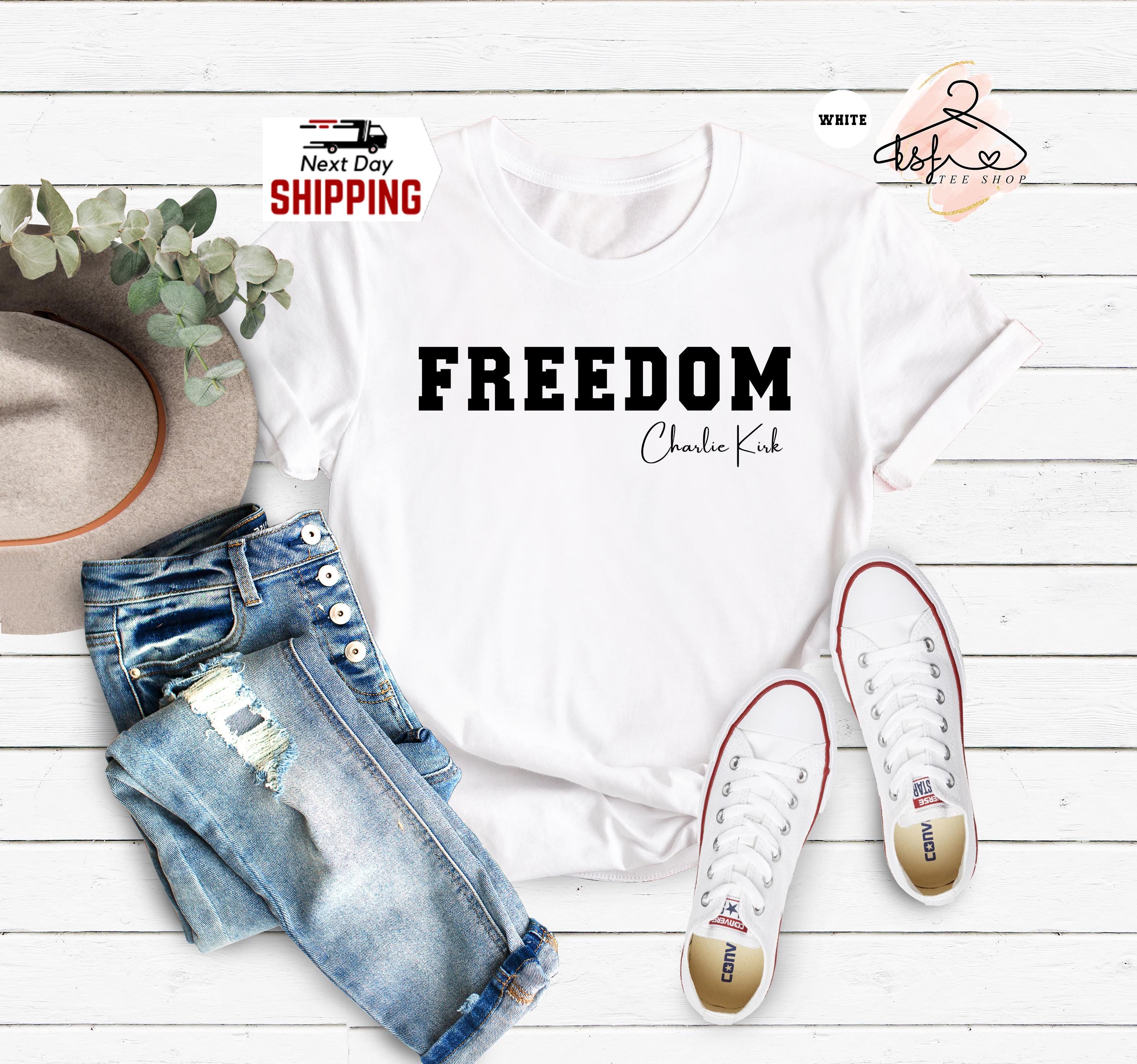 T-shirt Femme 'RIP Charlie Kirk Freedom' - Col Rond, Manches Courtes, 100% Coton, Unisexe